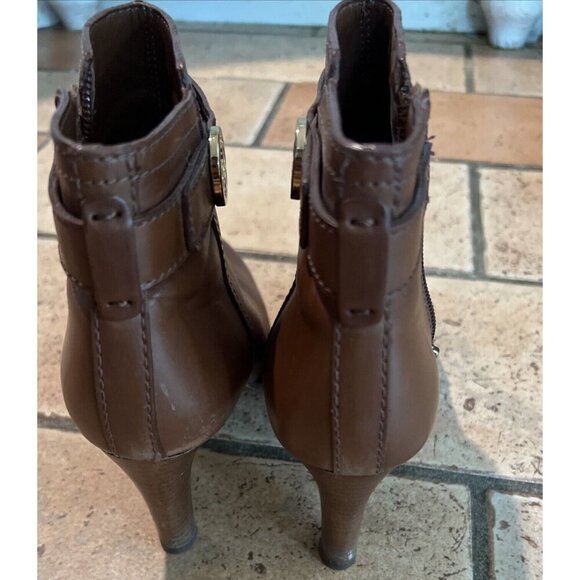 TORY BURCH Bristol Chestnut Smooth Leather Equestrian Calf Ankle Booties Sz 8M - Picture 5 of 9